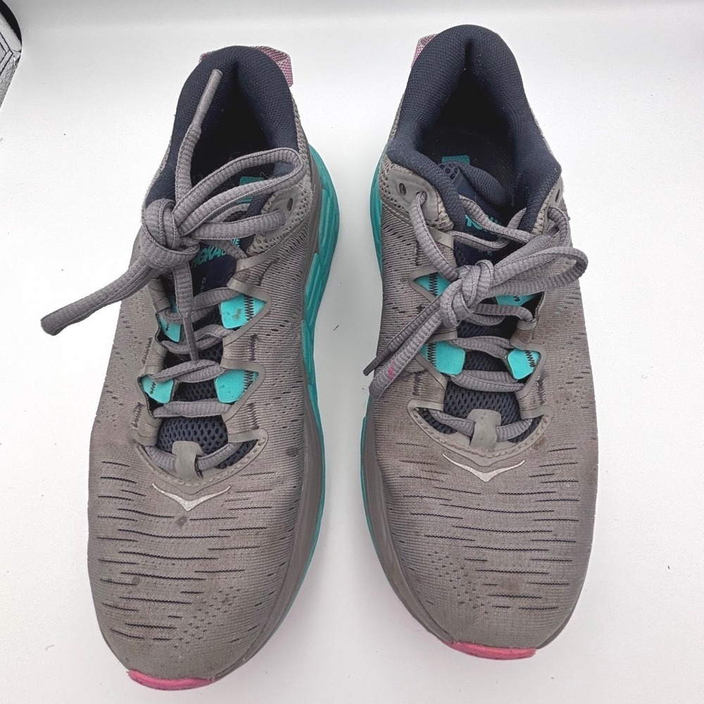Hoka One One Gaviota 2 Grey Teal Pink Running Shoes Max Cushion ‎ Womens size 8